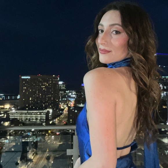 Hello Molly Athenian Satin Dress in Cobalt - Picture 2 of 3